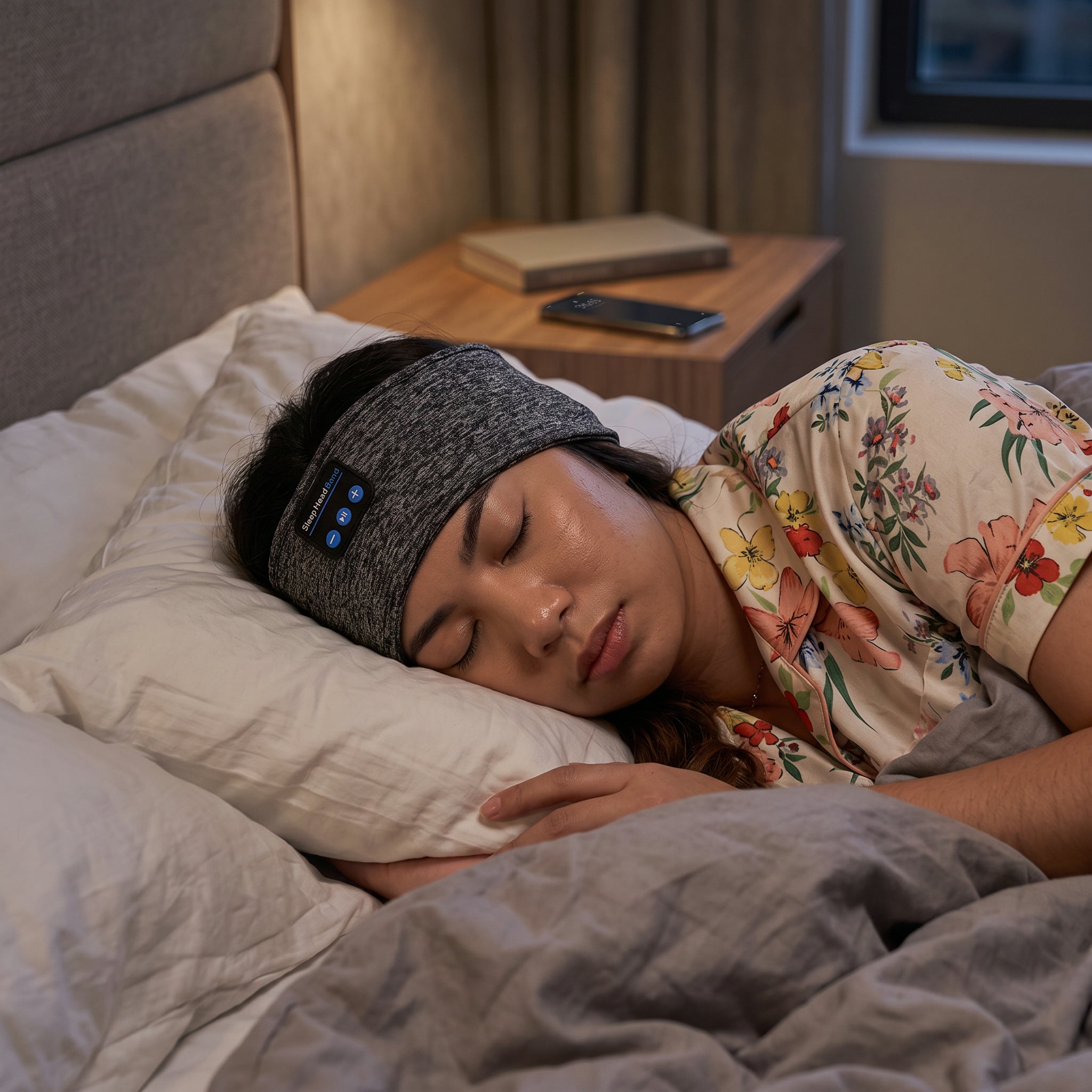 Side-sleeping on a pillow wearing the band